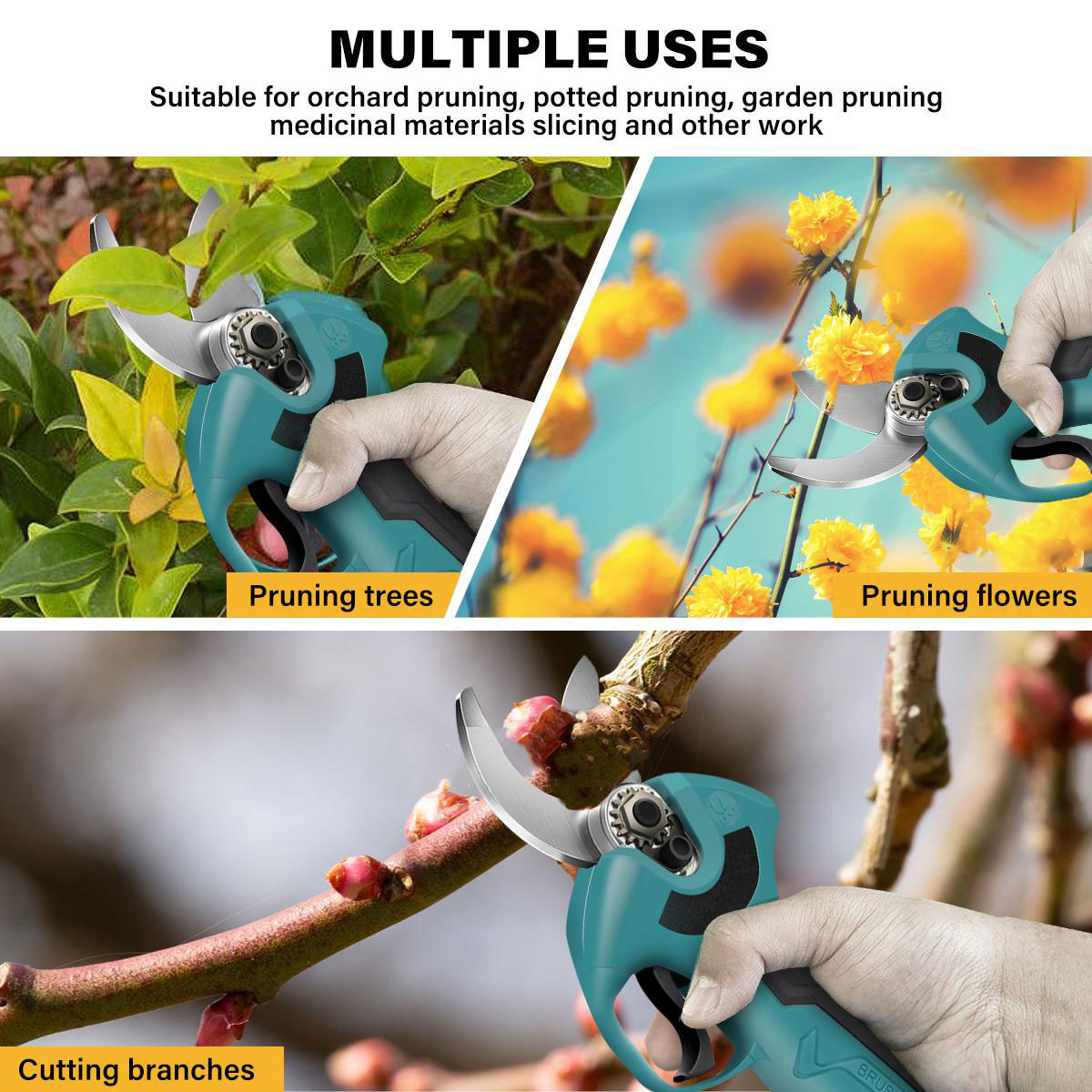 21V Electric Pruning Shears Cordless Tree Branch Pruner with 1/2 Pack 2.0-3.0Ah Lithium Batteries Powerful Brushless Motor 1.2-Inch Cutting Diameter