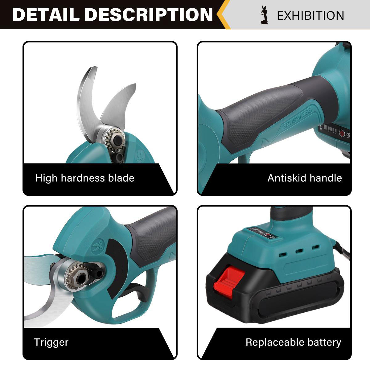 21V Electric Pruning Shears Cordless Tree Branch Pruner with 1/2 Pack 2.0-3.0Ah Lithium Batteries Powerful Brushless Motor 1.2-Inch Cutting Diameter