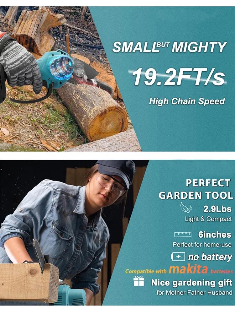 Socoje 21V Mini Chainsaw Compact Power Tool with Pure Copper Motor Lightweight 6-inch Pruner with Safety Lock & Upper Deflector Ideal