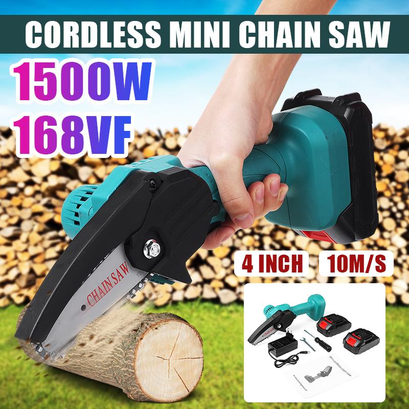 Socoje 24V 4 Inch Rechargable Mini Chain Saws 1500W One-hand Cordless Electric Pruning Chain Saw Protable Mini Chainsaw W/ 1/2pcs Battery EU Plug
