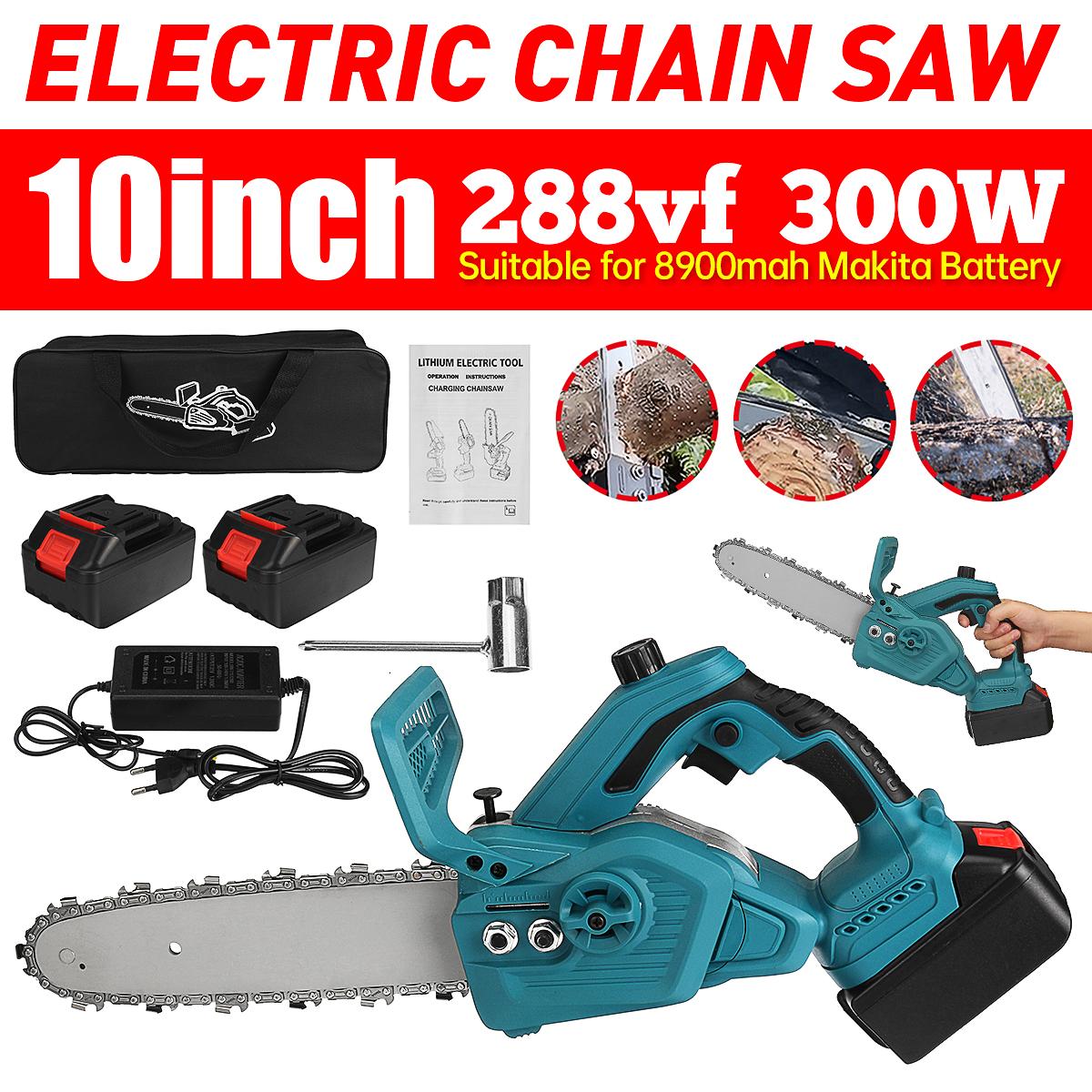 Socoje 288VF 300W 10 Inch One-hand Electric Rechargeable Chain Saw Cordless Chainsaw Wood Cutter Woodworking Tool For Makita18V Battery