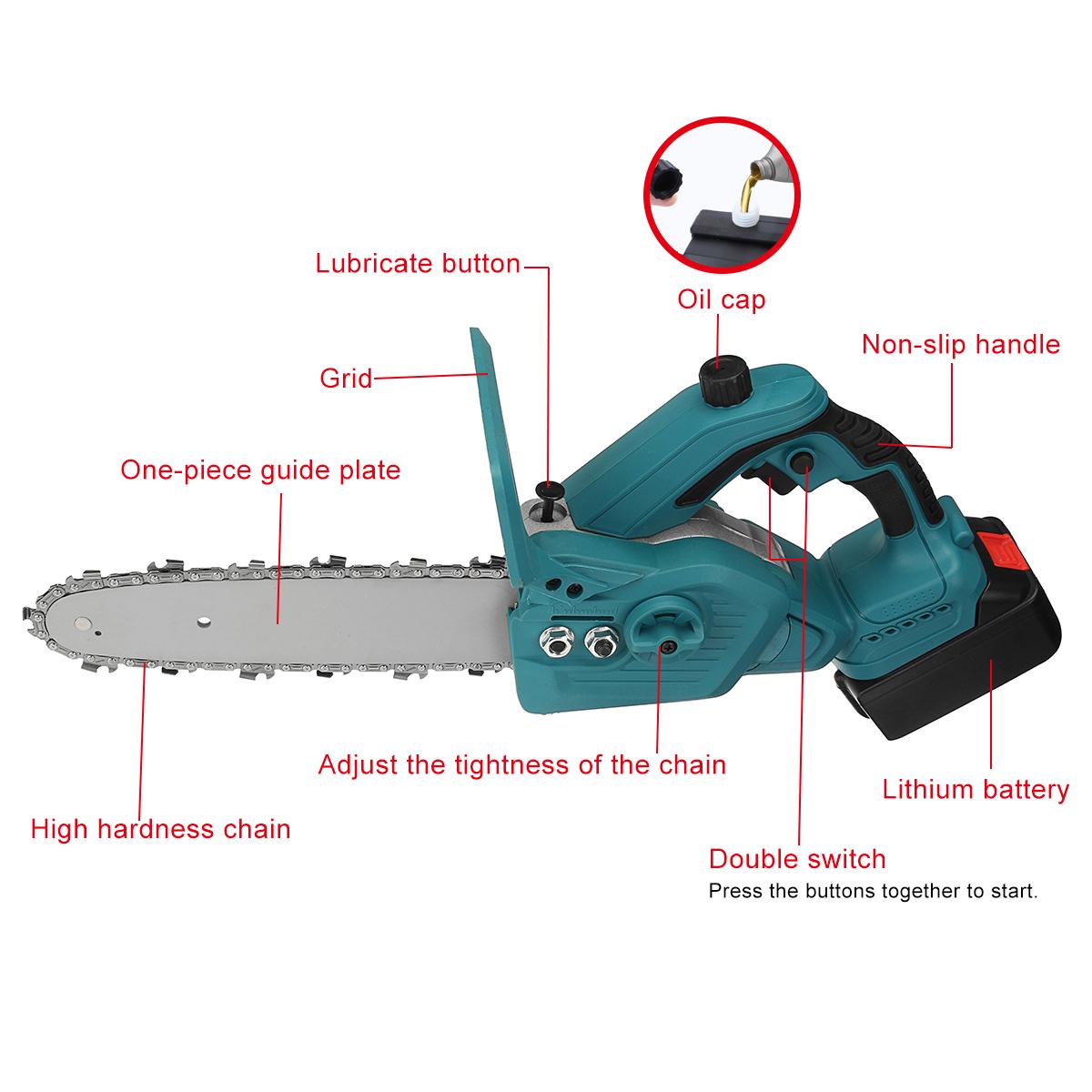 Socoje 288VF 300W 10 Inch One-hand Electric Rechargeable Chain Saw Cordless Chainsaw Wood Cutter Woodworking Tool For Makita18V Battery