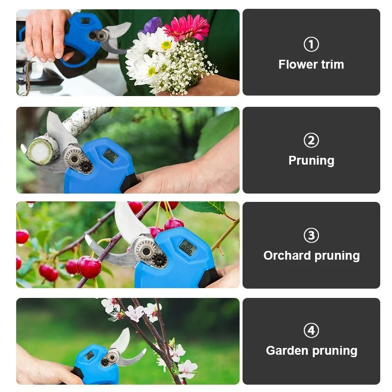 Socoje 30mm Brushless Cordless Electric Pruner Pruning Shears Fruit Tree Bonsai Pruning Branches Cutter Tools For 18V Battery