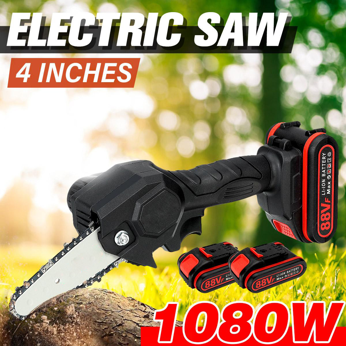 Socoje 4 Inches 21V Cordless Electric One-Hand Saw Chain Saw Woodworking Cutting Tool W/ 1pc or 2pcs Battery Kit