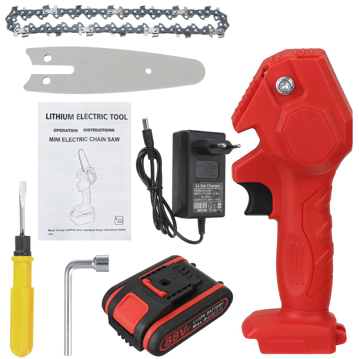 Socoje 4 Inches 21V Cordless Electric One-Hand Saw Chain Saw Woodworking Cutting Tool W/ 1pc or 2pcs Battery Kit