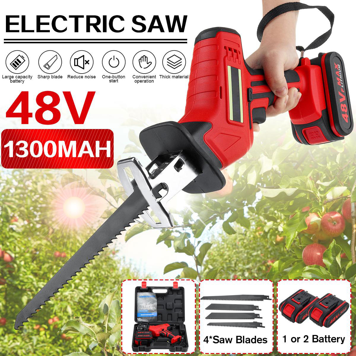 Socoje 48VF Electric Cordless Reciprocating Saw Chainsaw + 4 Saw Blades Metal Cutting Woodworking Tools Set