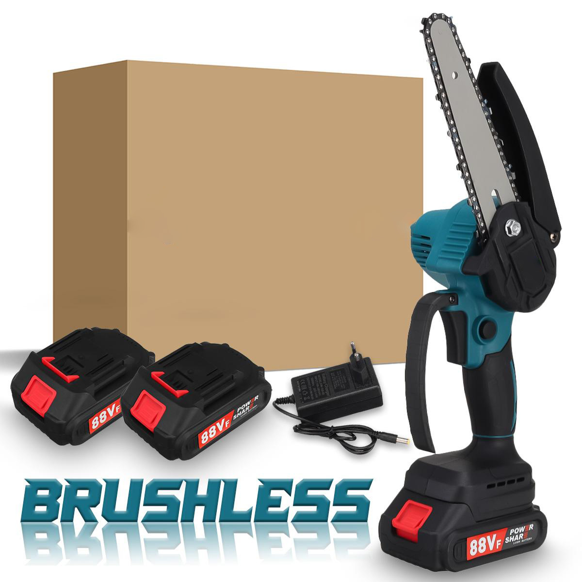 Socoje 6 Inch 2000W 88VF Brushless Electric Saw Chainsaw Pruning Saws Woodworking Cutting Tool W/ 1pc or 2pcs Battery For Makita 18v Battery