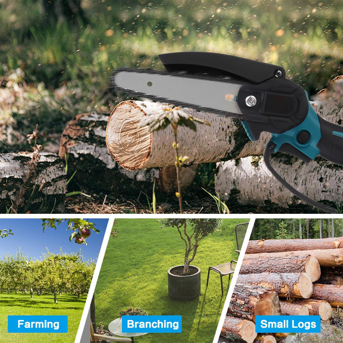 Socoje 6 Inch 2000W 88VF Brushless Electric Saw Chainsaw Pruning Saws Woodworking Cutting Tool W/ 1pc or 2pcs Battery For Makita 18v Battery
