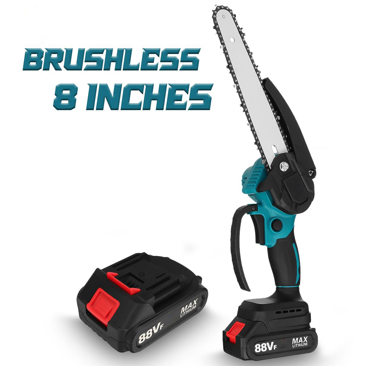 Socoje 8 Inch 3000W 88VF Brushless Electric Saw Chainsaw Pruning Saws Woodworking Cutting Tool W/ 1pc or 2pcs Battery For Makita 18v Battery