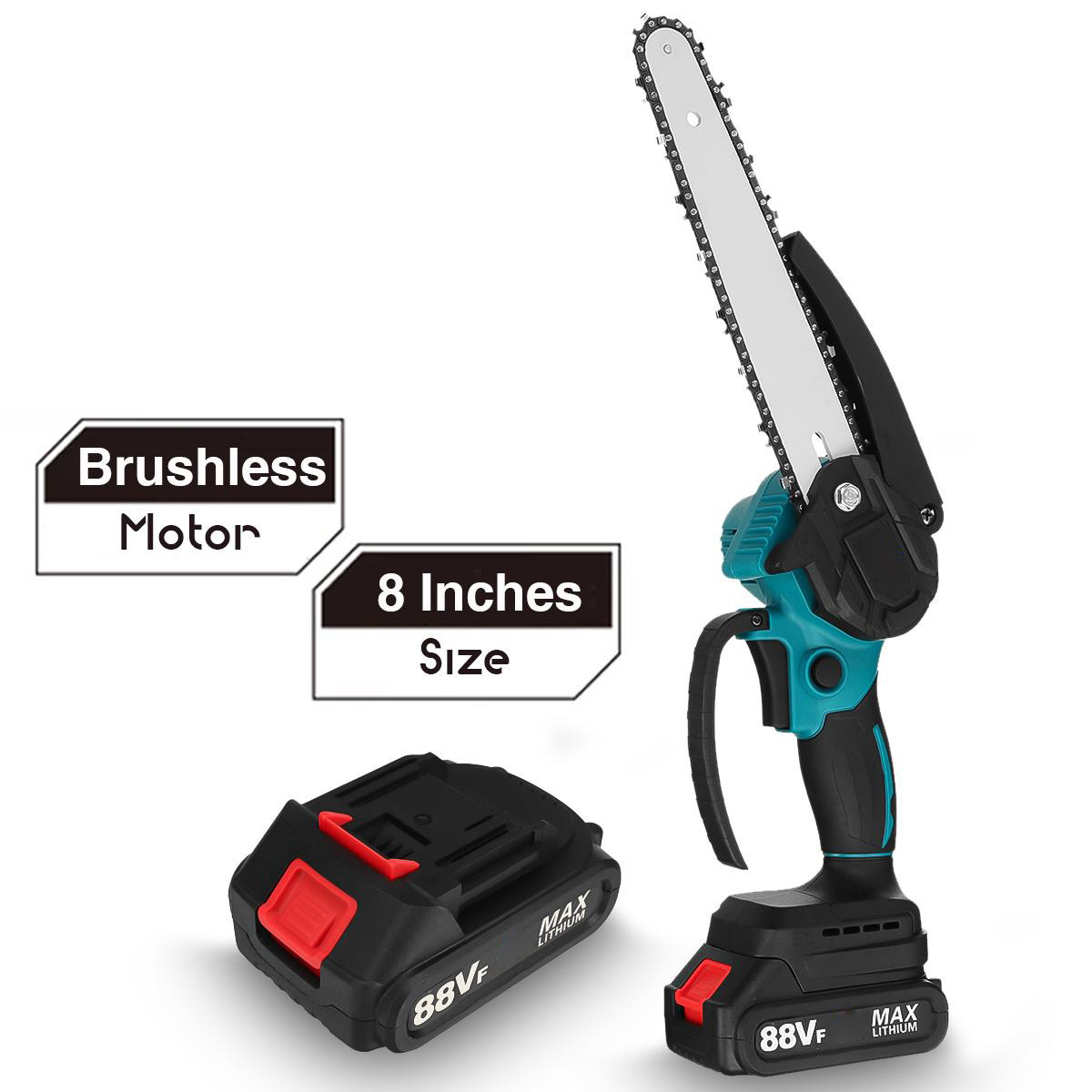 Socoje 8 Inch 3000W 88VF Brushless Electric Saw Chainsaw Pruning Saws Woodworking Cutting Tool W/ 1pc or 2pcs Battery For Makita 18v Battery