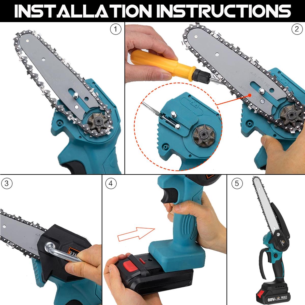 Socoje 8 Inch 3000W 88VF Brushless Electric Saw Chainsaw Pruning Saws Woodworking Cutting Tool W/ 1pc or 2pcs Battery For Makita 18v Battery
