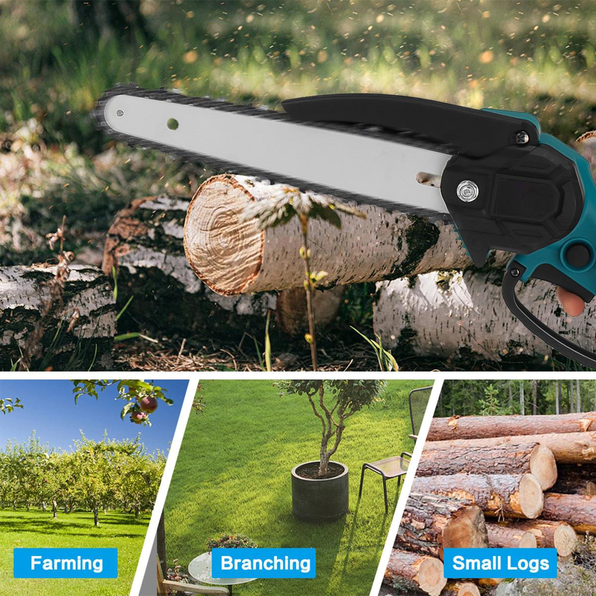 Socoje 8 Inch 3000W 88VF Brushless Electric Saw Chainsaw Pruning Saws Woodworking Cutting Tool W/ 1pc or 2pcs Battery For Makita 18v Battery