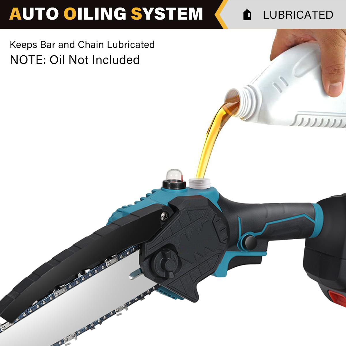 Socoje 8 Inch Brushless Electric Saw Automatic Oiler Handheld Garden Wood Logging Chainsaw for 21V Battery Powered Tool