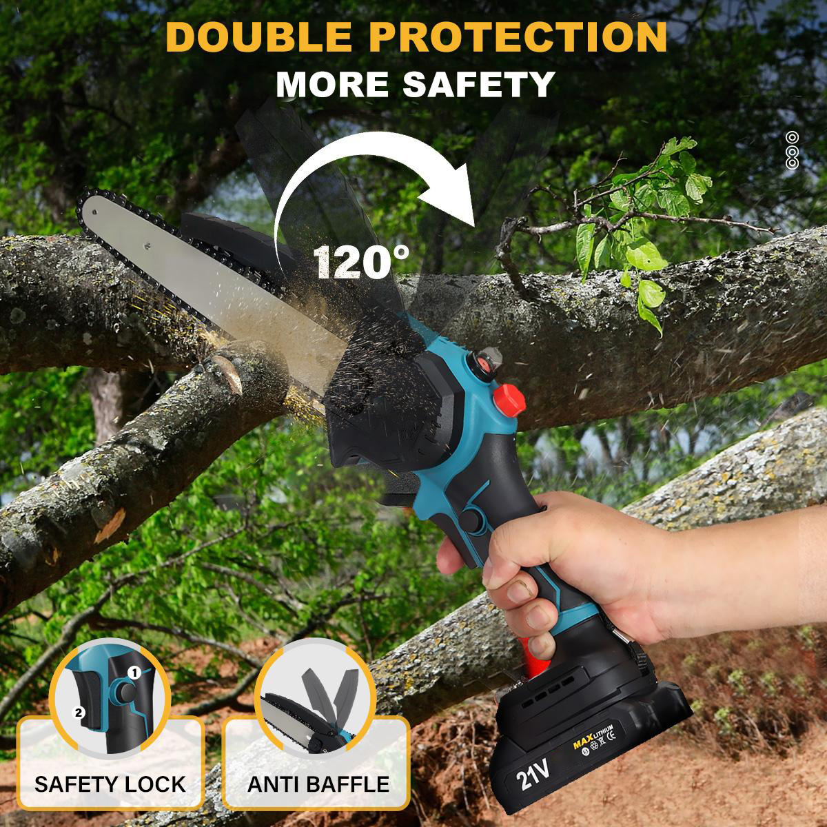 Socoje 8 Inch Brushless Electric Saw Automatic Oiler Handheld Garden Wood Logging Chainsaw for 21V Battery Powered Tool
