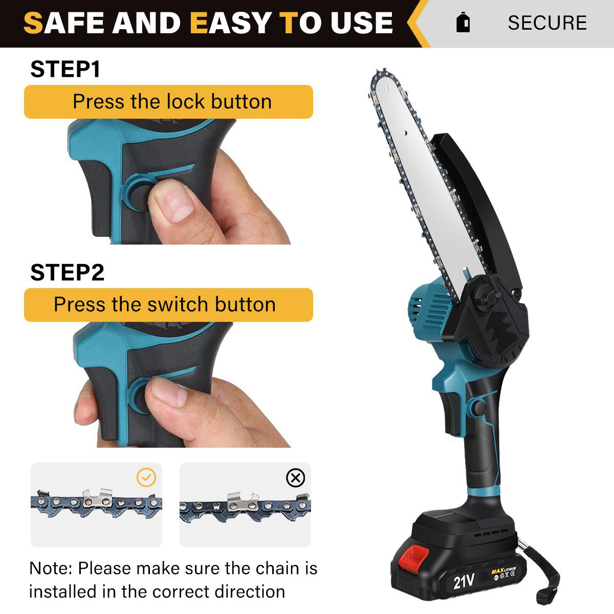 Socoje 8 Inch Brushless Electric Saw Automatic Oiler Handheld Garden Wood Logging Chainsaw for 21V Battery Powered Tool