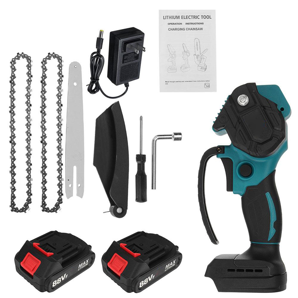 Socoje 8 Inches 1200W Electric Cordless Chain Saw Brushless Motor With 2500mAh 1/2 Batteries