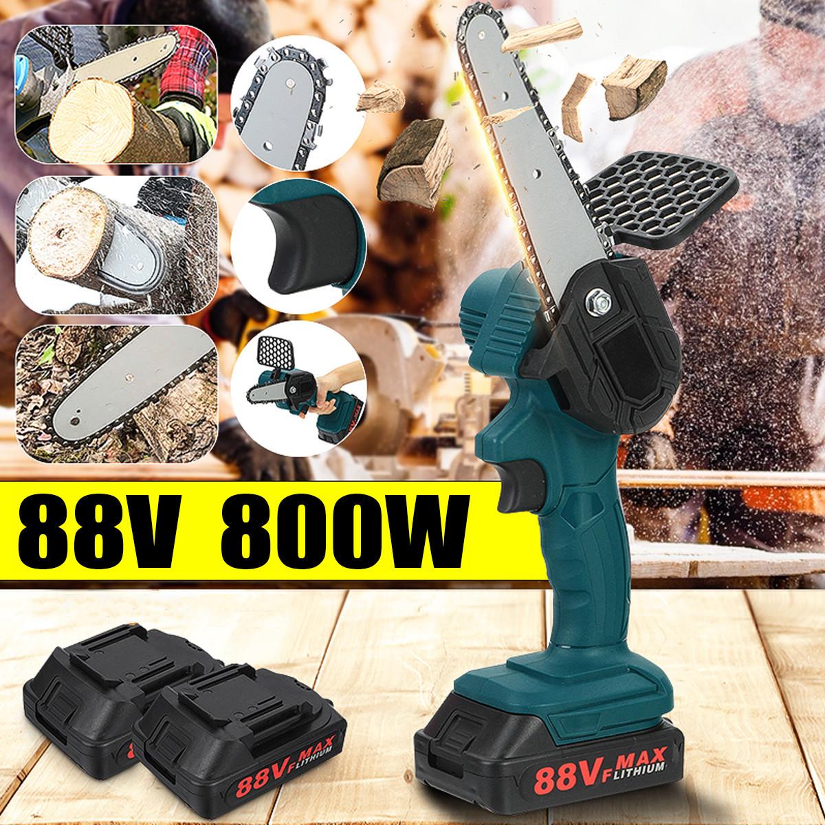 Socoje 88V Cordless Electric Saw 4inch One-hand Chain Saws Woodworking Cutting Tool W/ 1 or 2pcs Battery Tree Pruning Shears US Plug