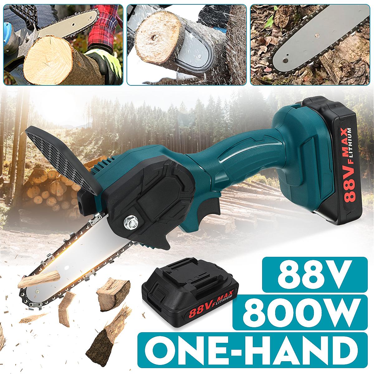 Socoje 88V Cordless Electric Saw 4inch One-hand Chain Saws Woodworking Cutting Tool W/ 1 or 2pcs Battery Tree Pruning Shears US Plug