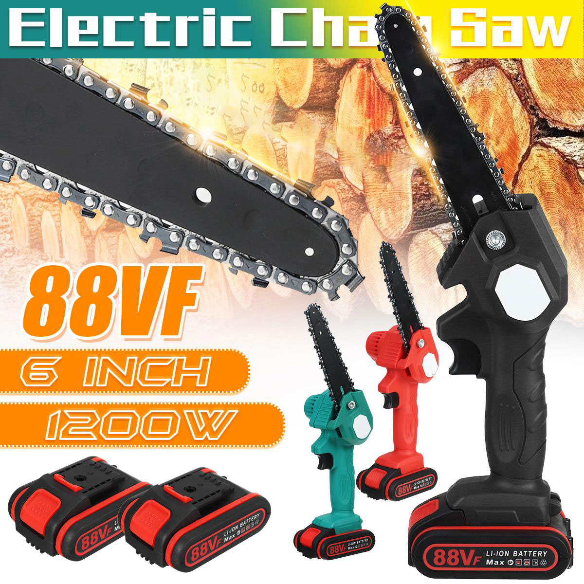 Socoje 88VF 1200W 6 Inch Electric Cordless One-Hand Saw Chain Saw Woodworking Tool Kit