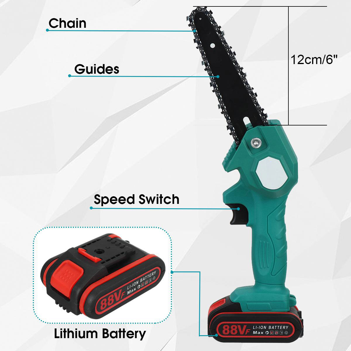 Socoje 88VF 1200W 6 Inch Electric Cordless One-Hand Saw Chain Saw Woodworking Tool Kit