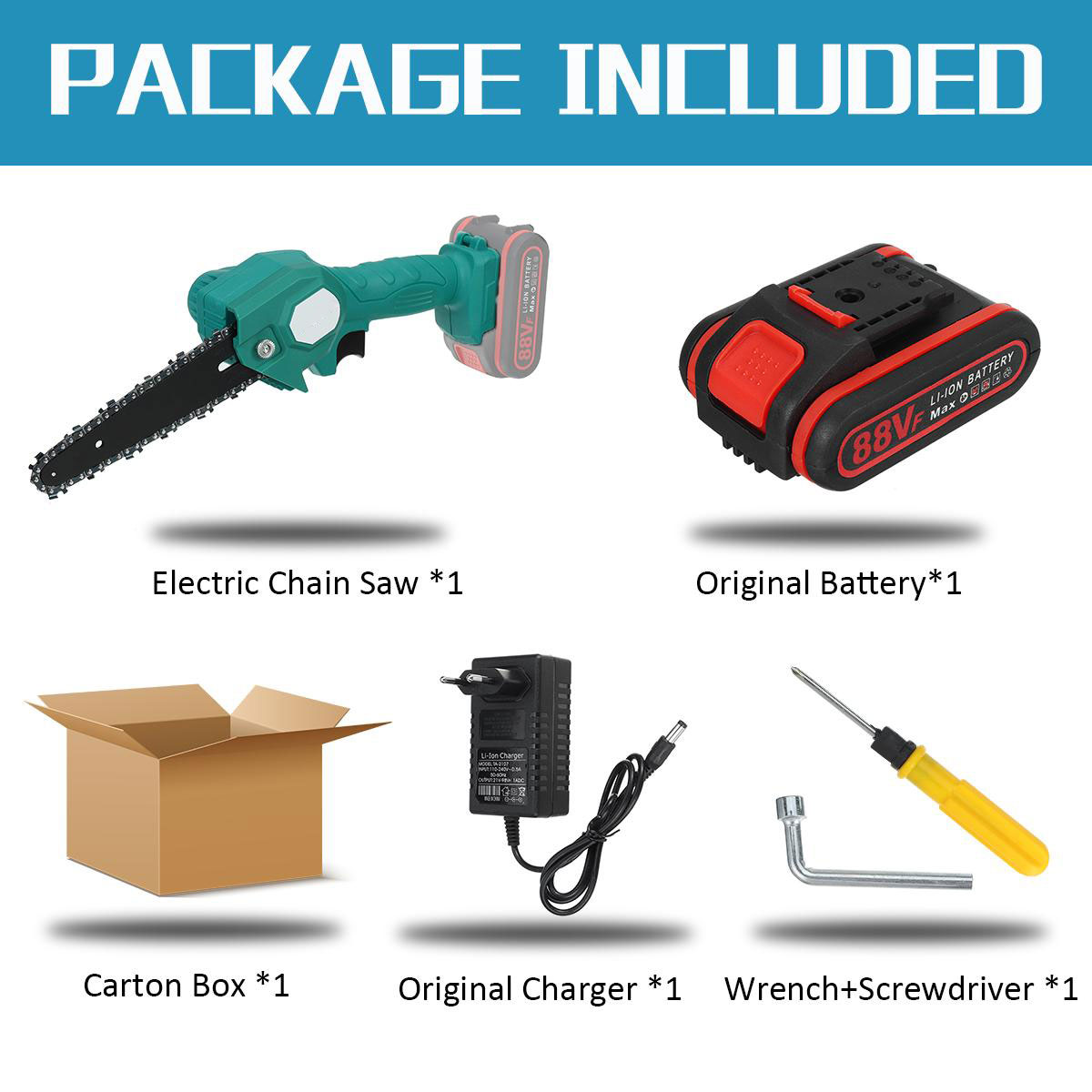 Socoje 88VF 1200W 6 Inch Electric Cordless One-Hand Saw Chain Saw Woodworking Tool Kit