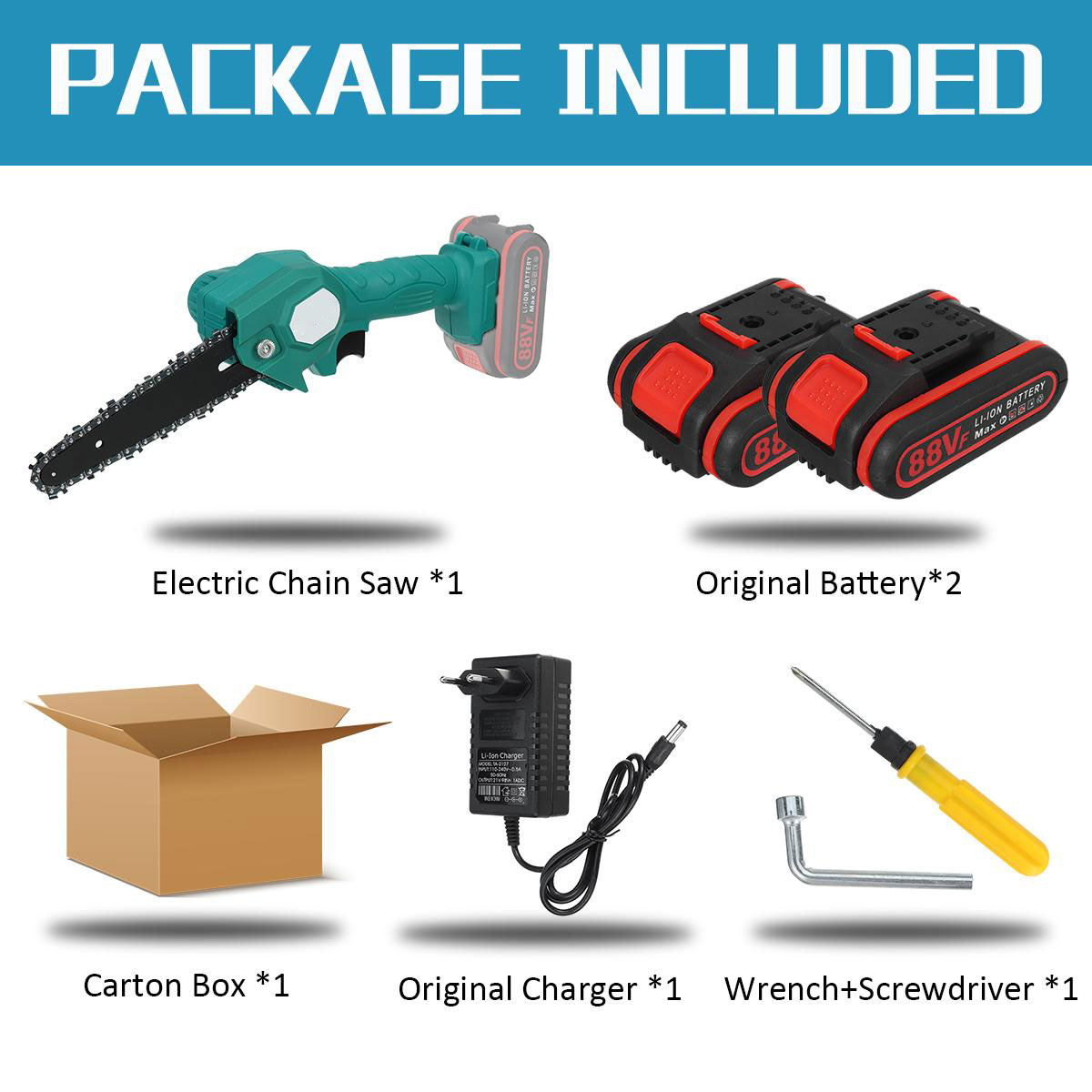 Socoje 88VF 1200W 6 Inch Electric Cordless One-Hand Saw Chain Saw Woodworking Tool Kit
