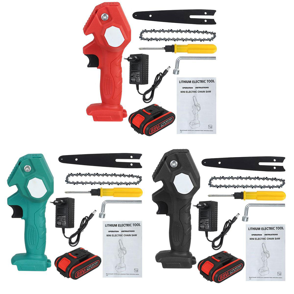 Socoje 88VF 1200W 6 Inch Electric Cordless One-Hand Saw Chain Saw Woodworking Tool Kit
