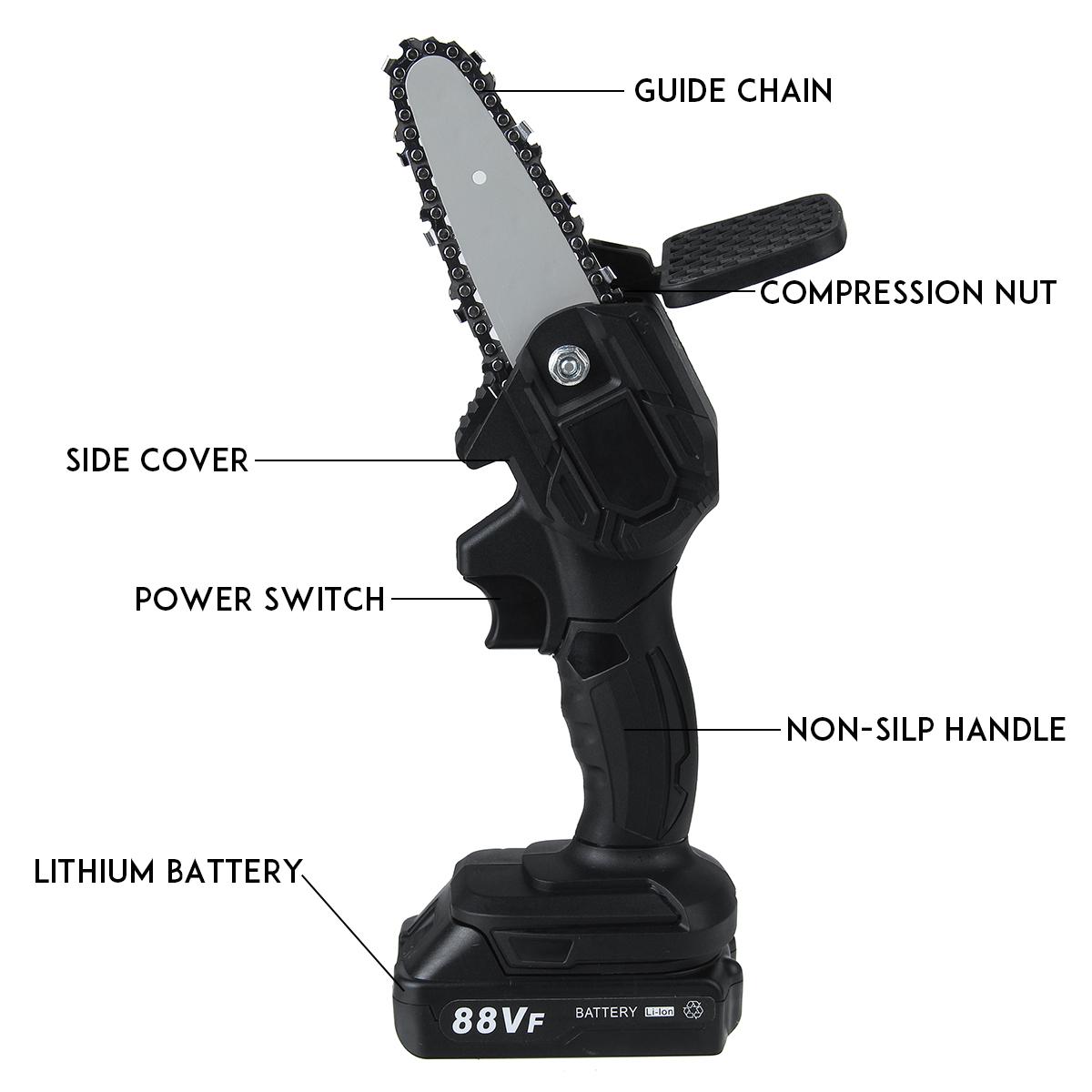 Socoje 88VF 21V Electric Cordless One-Hand Saw Woodworking Chain Saw W/ 1/2pcs Battery