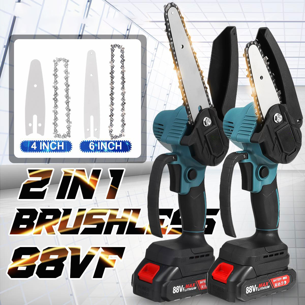 Socoje 88VF 4 6 Brushless Electric Chain Saw Cordless Pruning Chainsaw Wood Cutter For Makita Battery