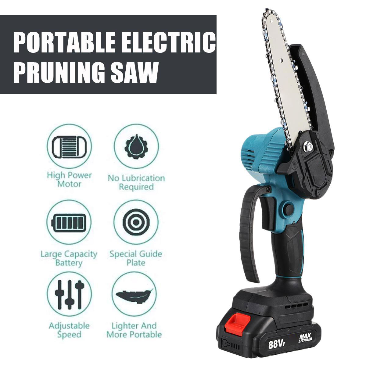 Socoje 88VF 6 Inch Electric Chain Saw 1500W Cordless One-Hand Saws Woodworking Tool Wood Cutter W/ None/1/2 Battery For MakitaBattery
