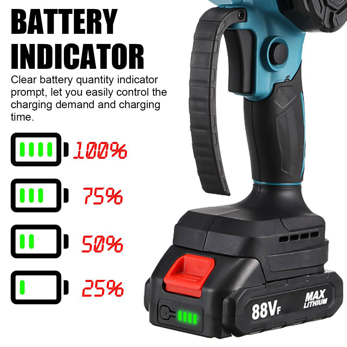 Socoje 88VF 6 Inch Electric Chain Saw 1500W Cordless One-Hand Saws Woodworking Tool Wood Cutter W/ None/1/2 Battery For MakitaBattery