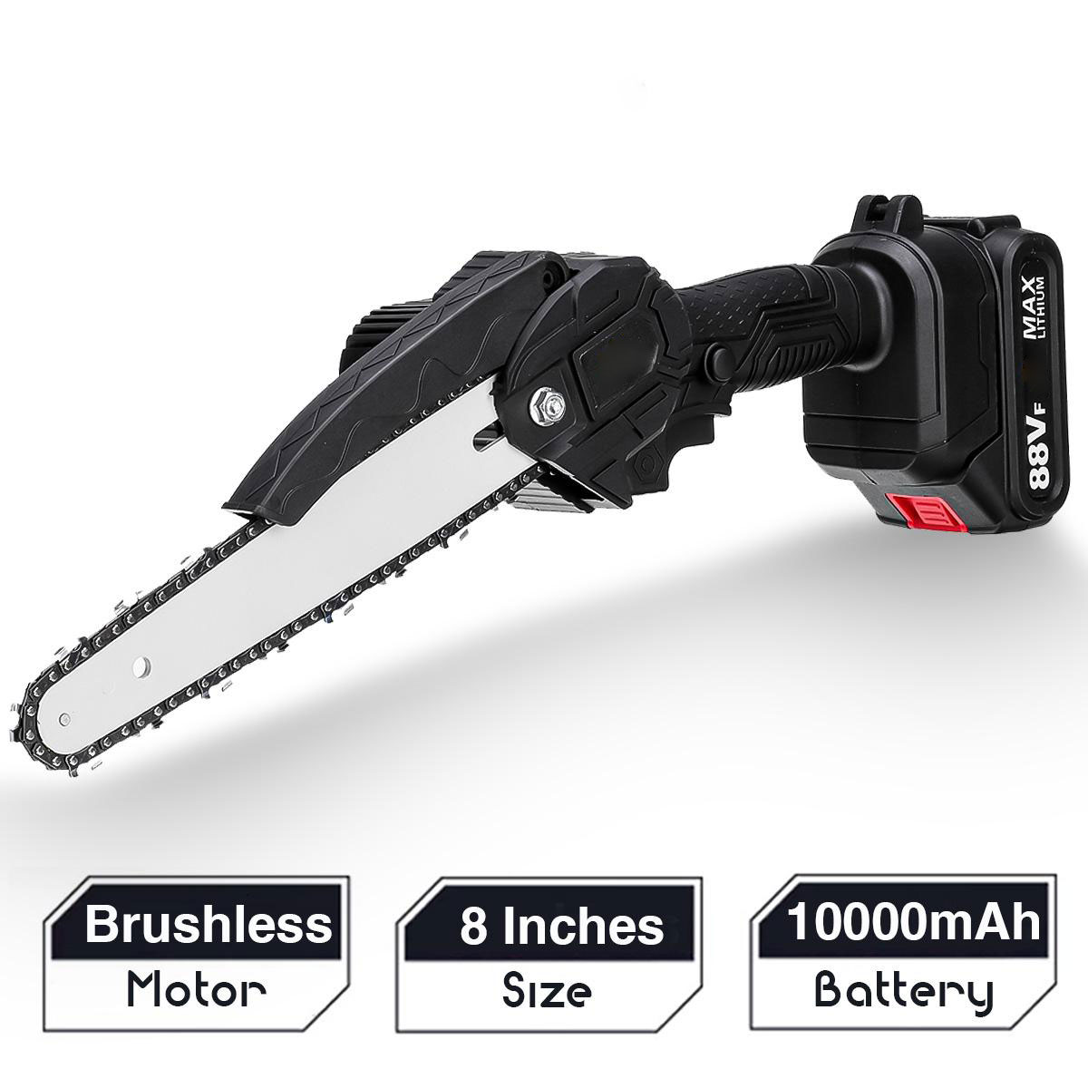 Socoje 88VF 8 Inch Brushless Electric Saw 3000W Portable Pruning Chain Saw Rechargeable Woodworking Power Tools Wood Cutter W/ 1/2 Battery