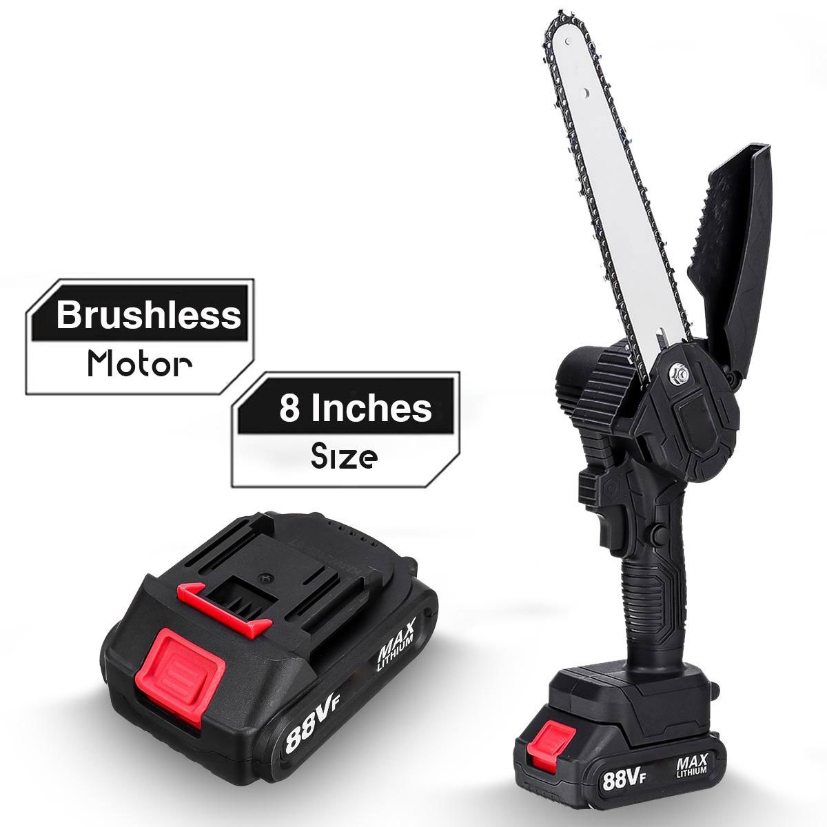 Socoje 88VF 8 Inch Brushless Electric Saw 3000W Portable Pruning Chain Saw Rechargeable Woodworking Power Tools Wood Cutter W/ 1/2 Battery