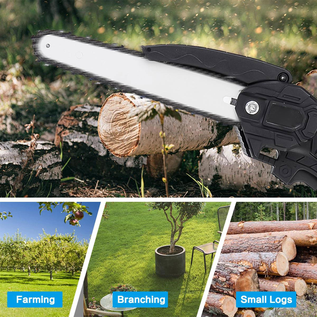 Socoje 88VF 8 Inch Brushless Electric Saw 3000W Portable Pruning Chain Saw Rechargeable Woodworking Power Tools Wood Cutter W/ 1/2 Battery