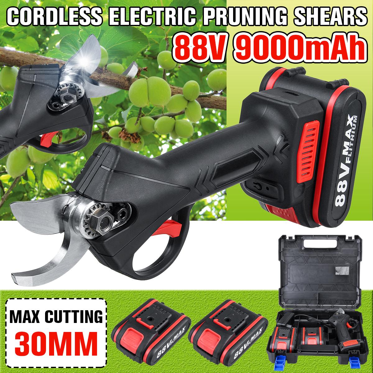 Socoje 88VF Cordless Electric Pruning Shears Secateur 30mm Garden Branch Cutter W/ 2X Battery & Plastic Toolbox
