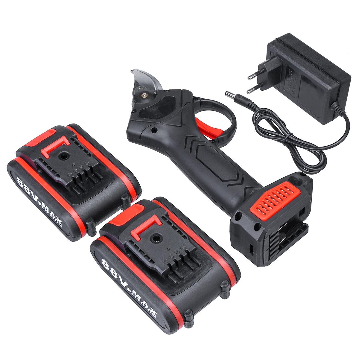 Socoje 88VF Cordless Electric Pruning Shears Secateur 30mm Garden Branch Cutter W/ 2X Battery & Plastic Toolbox