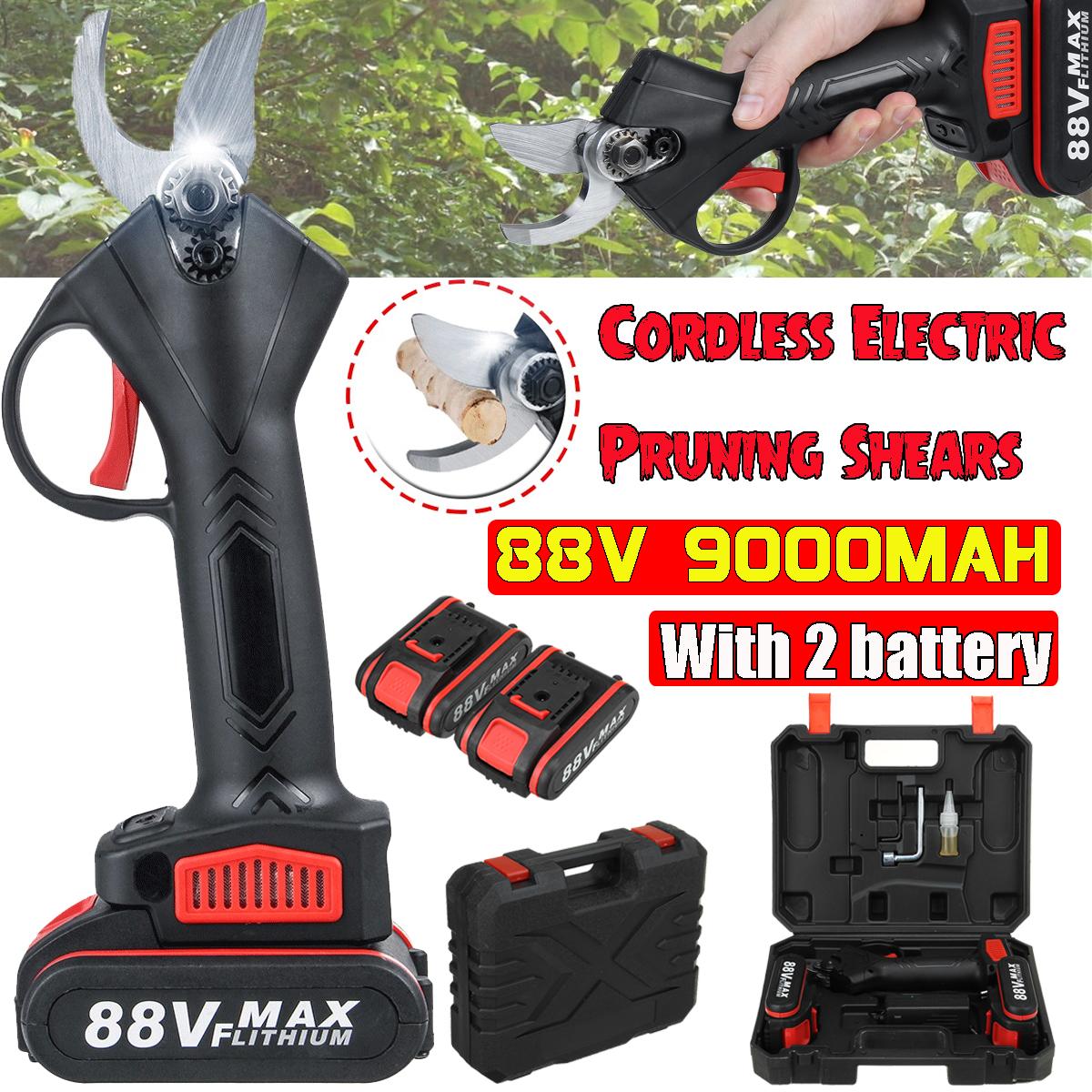 Socoje 88VF Cordless Electric Pruning Shears Secateur Branch Cutter Scissor W/ 2 Battery & Plastic Tool Box