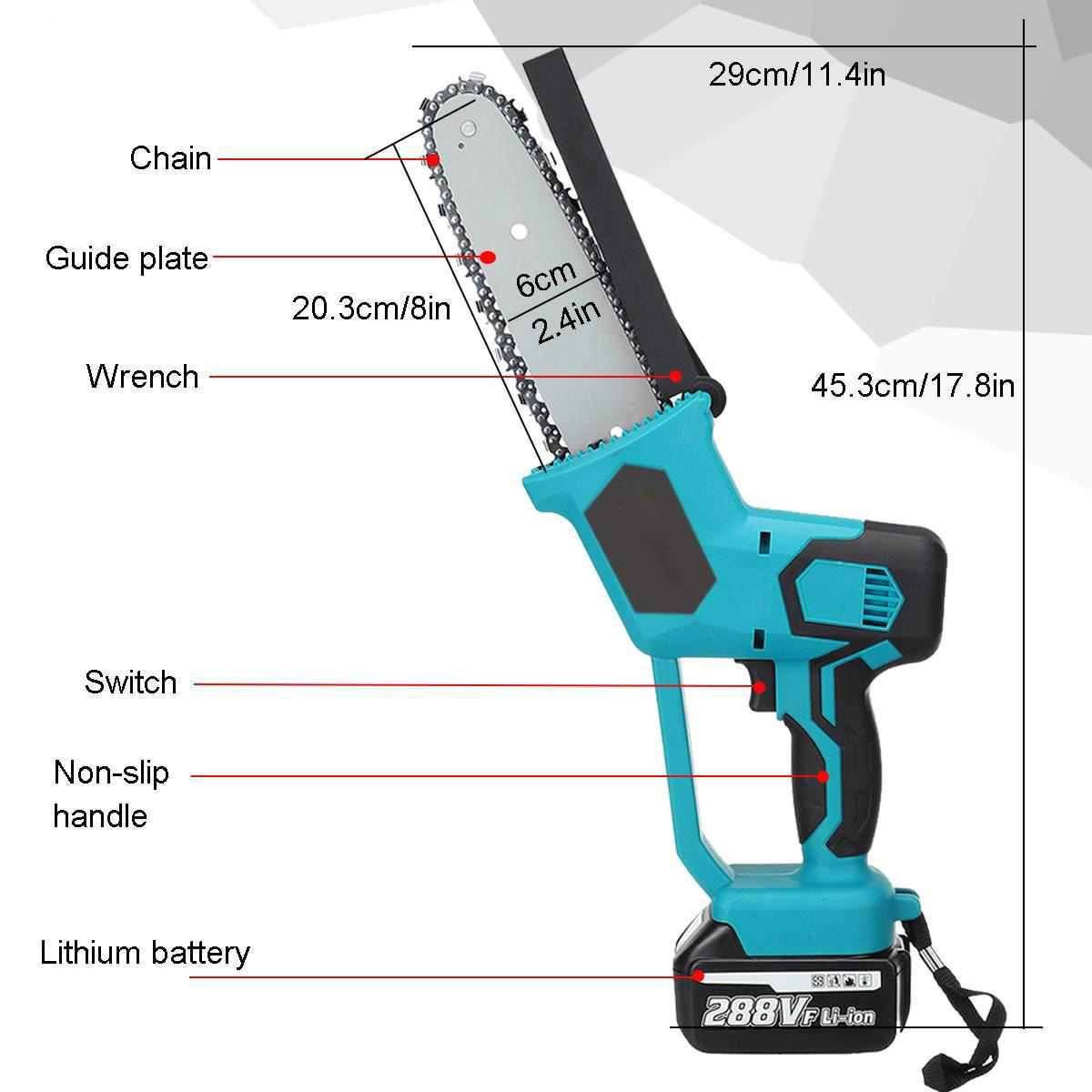 Socoje 8inch 21V 1500W Electric Cordless One-Hand Saw Chain Saw Woodworking with Battery Kit