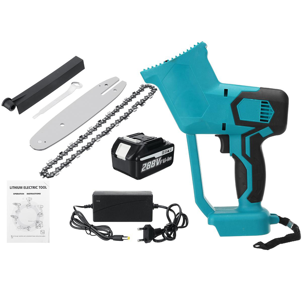 Socoje 8inch 21V 1500W Electric Cordless One-Hand Saw Chain Saw Woodworking with Battery Kit