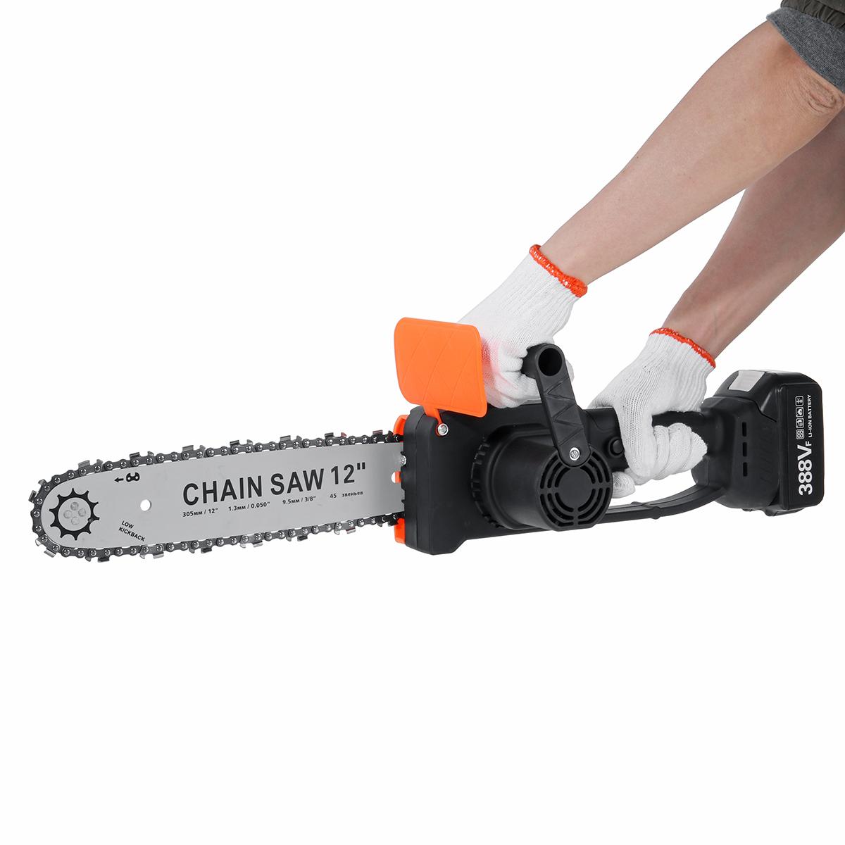 3000W 388VF 12 Inch Portable Electric Saw Pruning Chain Saw Rechargeable Woodworking Power Tools Wood Cutter W/ 1/2 Battery EU/US Plug