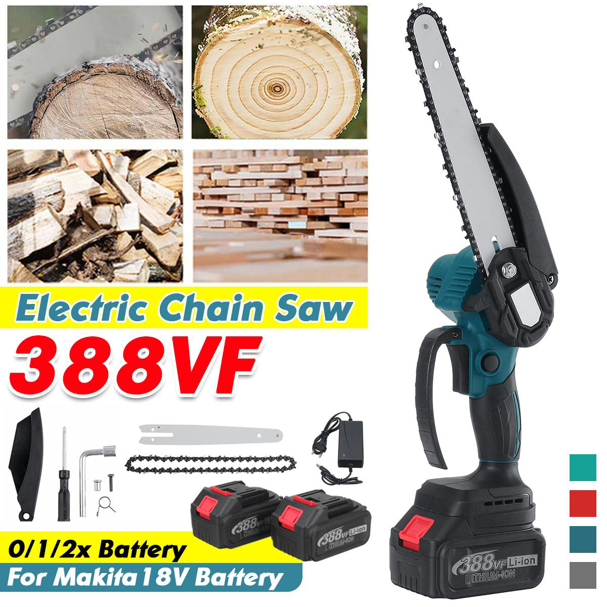 388VF 8 Inch Cordless Electric Chain Saw One-Hand Wood Cutter Pruning Saws Garden Power Tools