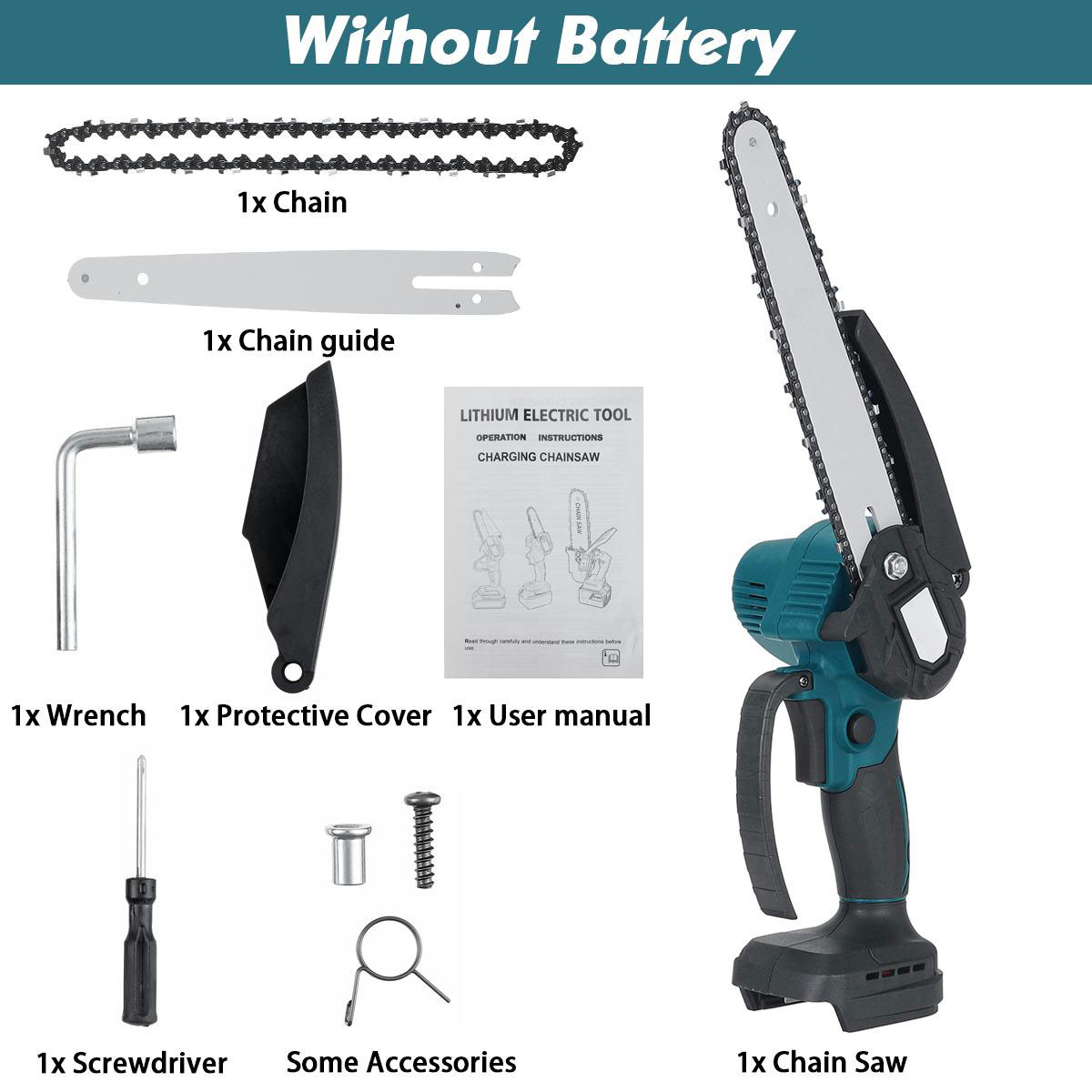 388VF 8 Inch Cordless Electric Chain Saw One-Hand Wood Cutter Pruning Saws Garden Power Tools