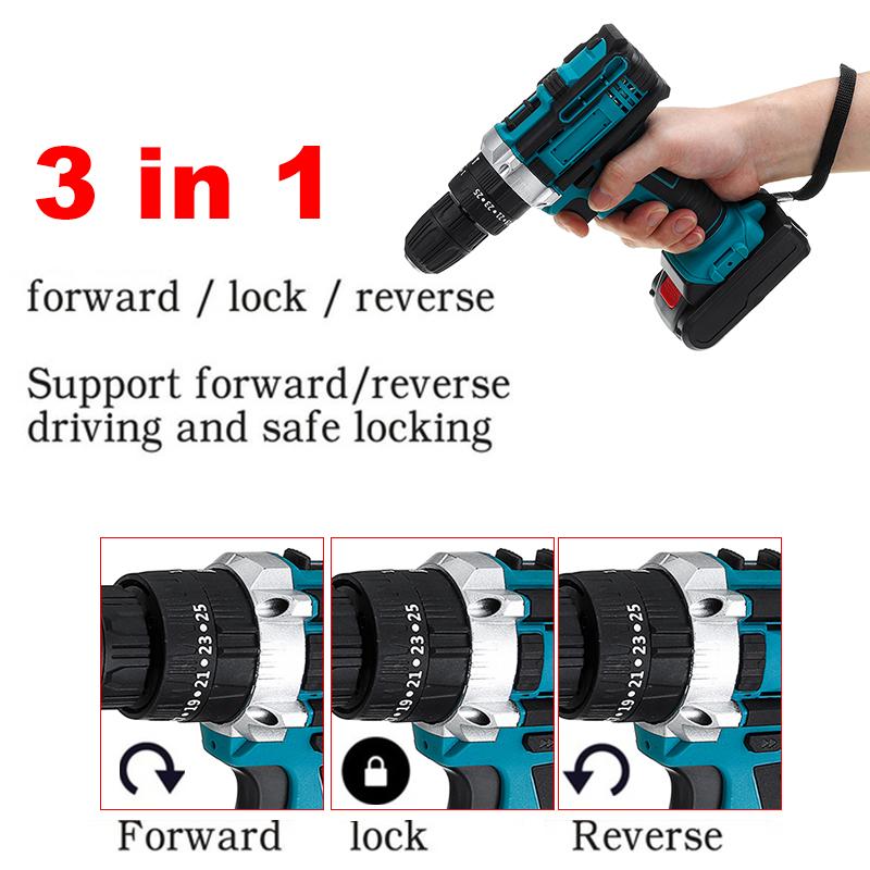 Socoje 48VF Cordless Impact Electric Screwdriver Drill 25+3 Gear Forward/Reverse Switch Power Screw Driver W/ 1 Or 2 Li-ion Battery