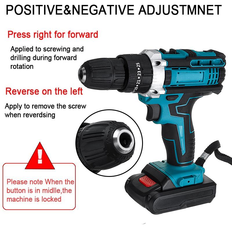 Socoje 48VF Cordless Impact Electric Screwdriver Drill 25+3 Gear Forward/Reverse Switch Power Screw Driver W/ 1 Or 2 Li-ion Battery