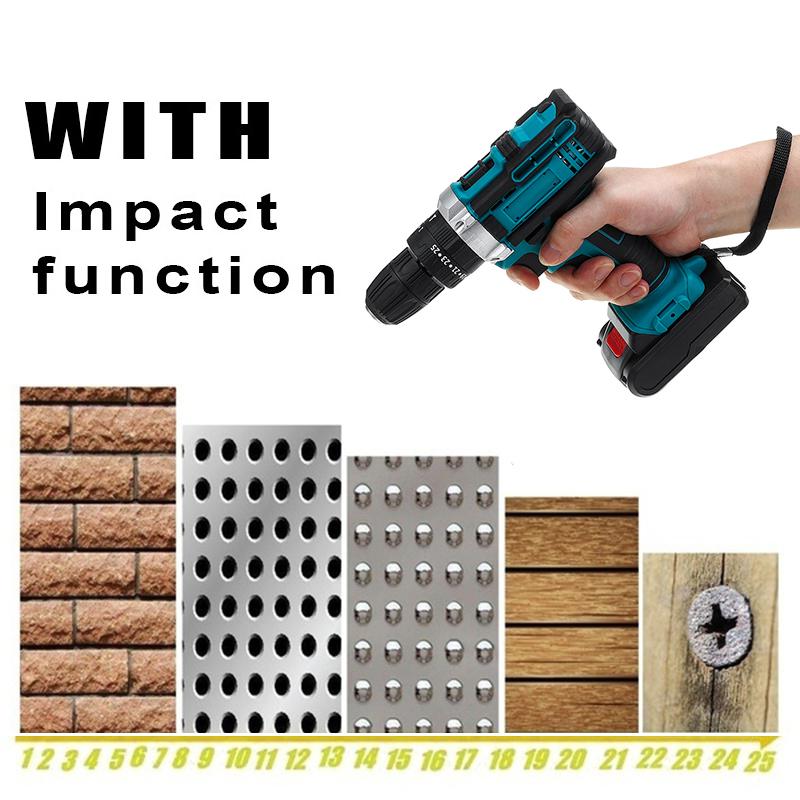 Socoje 48VF Cordless Impact Electric Screwdriver Drill 25+3 Gear Forward/Reverse Switch Power Screw Driver W/ 1 Or 2 Li-ion Battery