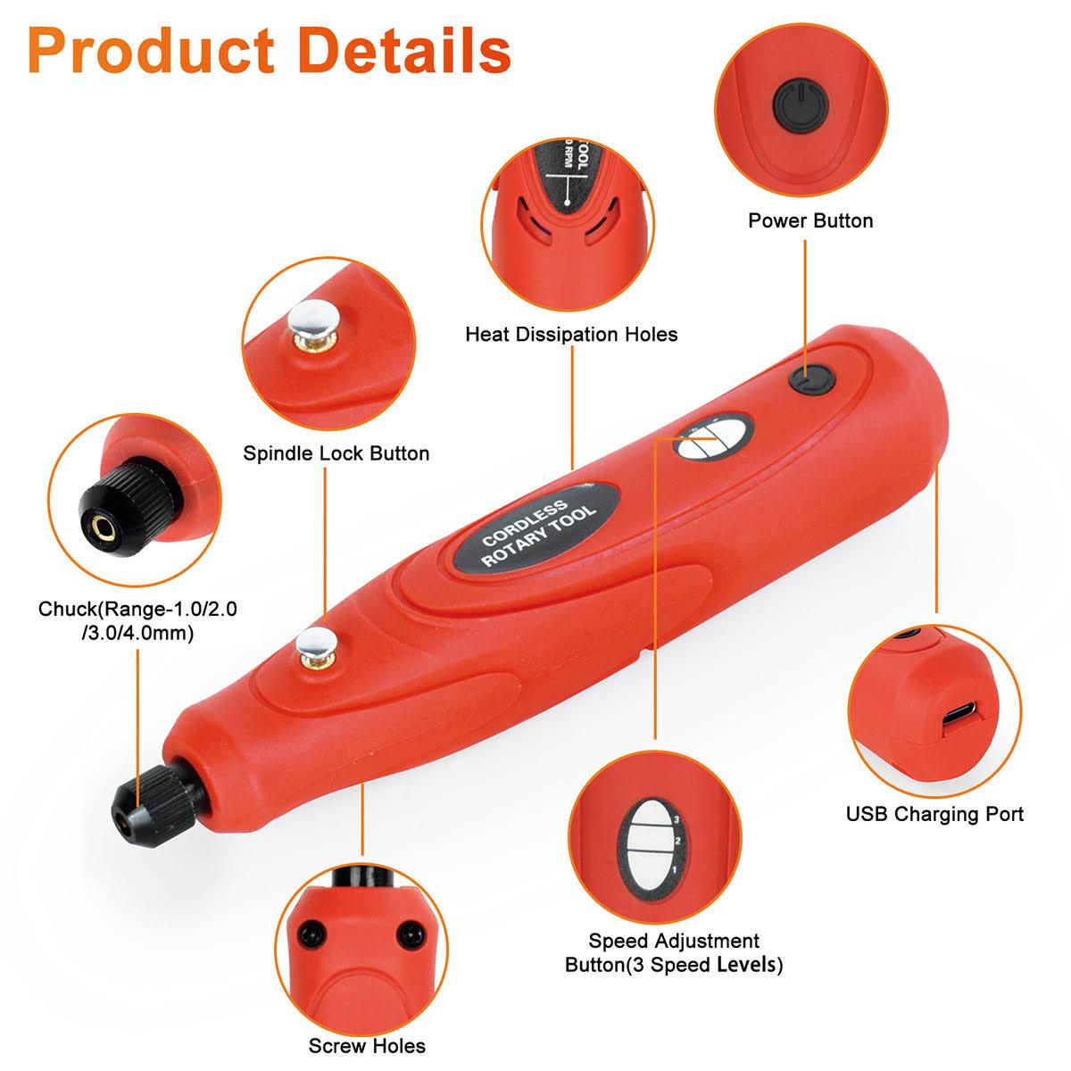 Mini Electric Engraving Cordless Rotary Tool Mini Grinder Machine USB Charging 3 Variable Speed Rotary Tool with 31 Accessories