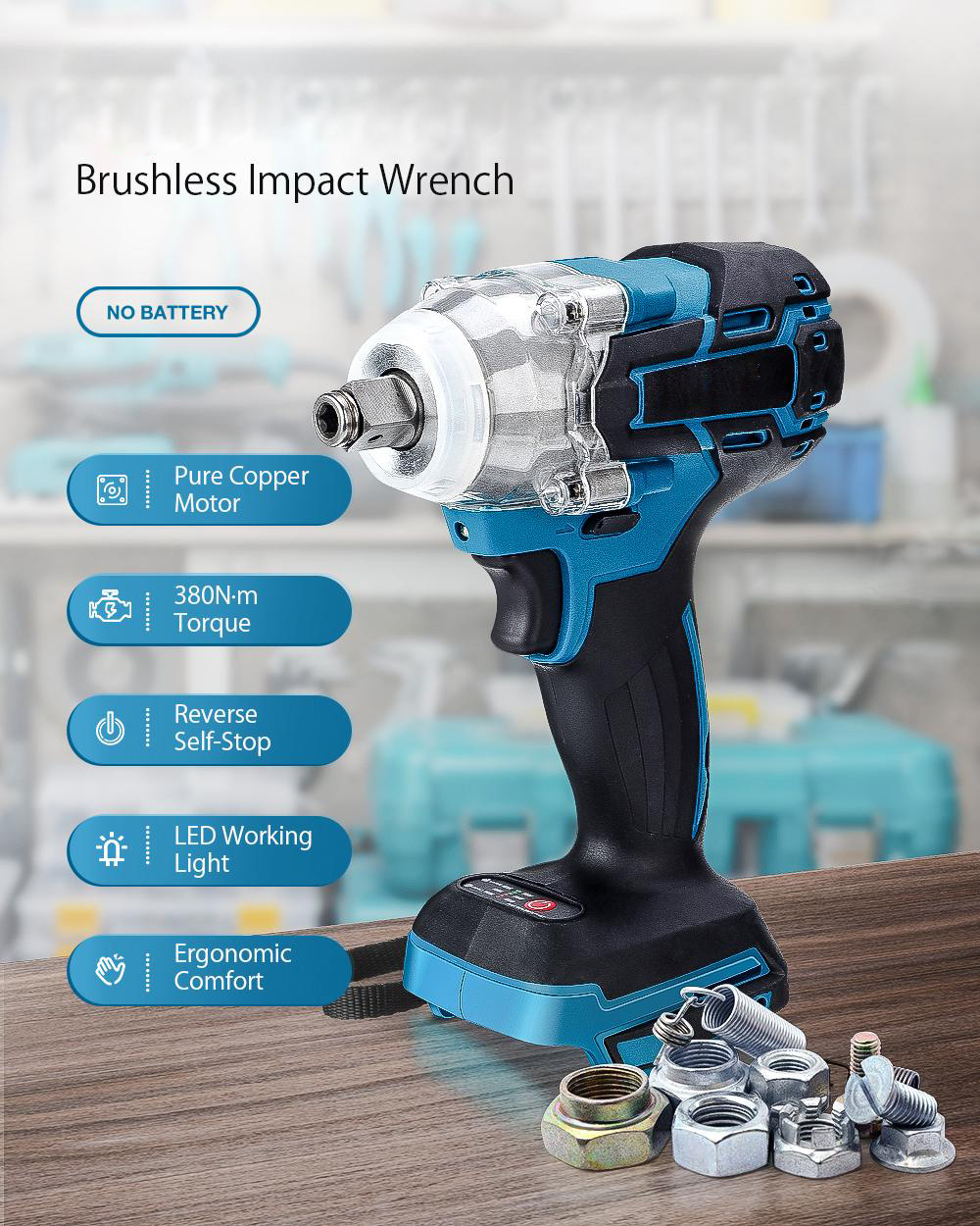 18V Cordless Brushless Impact Wrench Screwdriver Stepless Speed Change Switch For 18V Makita Battery