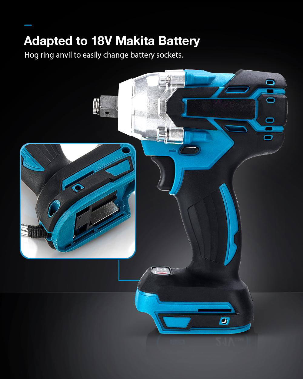 18V Cordless Brushless Impact Wrench Screwdriver Stepless Speed Change Switch For 18V Makita Battery