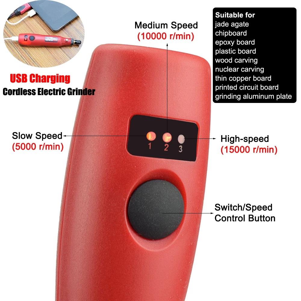 USB Charging 10W Grinding Machine Mini Wireless Variable Speed Rotary Tools Kit Engraver Pen for Milling Polishing