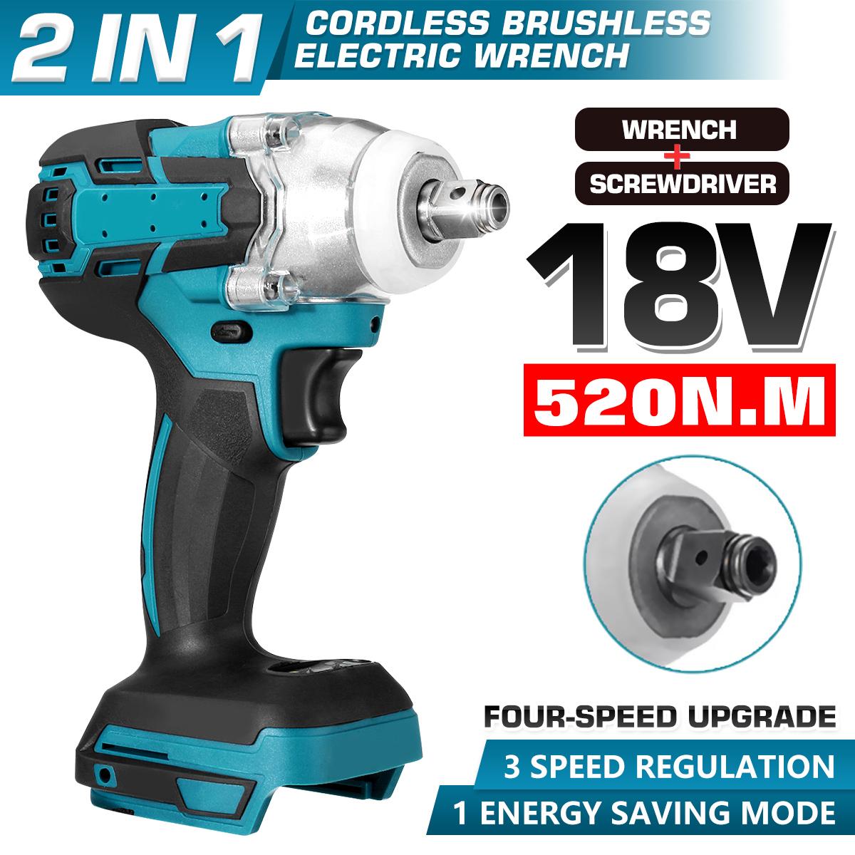 Upgrade 4 Speed Brushless Cordless Electric Impact Wrench Rechargeable 1/2 inch Wrench Power Tools for Makit 18V Battery
